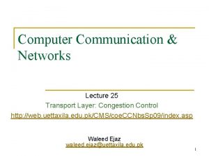 Computer Communication Networks Lecture 25 Transport Layer Congestion