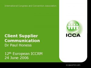 International Congress and Convention Association Client Supplier Communication