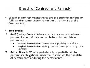 Breach of Contract and Remedy Breach of contract