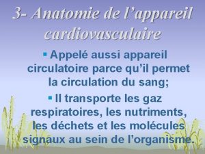 3 Anatomie de lappareil cardiovasculaire Appel aussi appareil