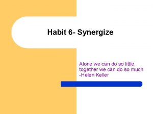 Habit 6 Synergize Alone we can do so