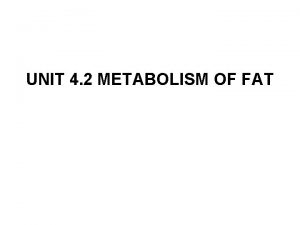 UNIT 4 2 METABOLISM OF FAT METABOLISM OF