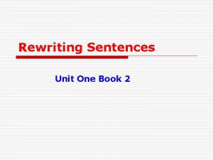 Rewriting Sentences Unit One Book 2 Rewriting Sentences