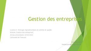 Gestion des entreprises Licence 3 Biologie Agroalimentaire et