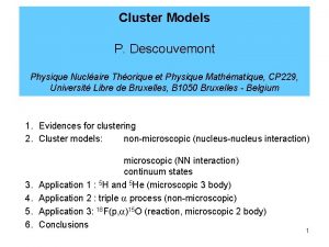 Cluster Models P Descouvemont Physique Nuclaire Thorique et