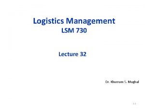 Logistics Management LSM 730 Lecture 32 Dr Khurrum