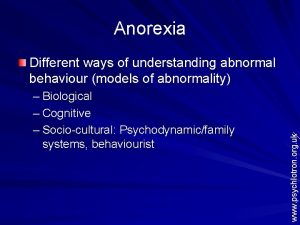 Anorexia Biological Cognitive Sociocultural Psychodynamicfamily systems behaviourist www