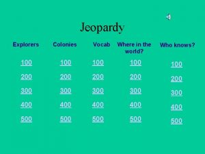 Jeopardy Explorers Colonies 100 200 Vocab Where in
