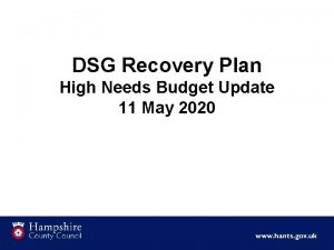 DSG Recovery Plan High Needs Budget Update 11