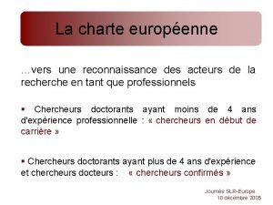 La charte europenne vers une reconnaissance des acteurs