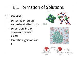 8 1 Formation of Solutions Dissolving Dissociation solute