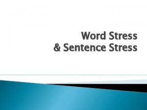 Word Stress Sentence Stress Word Stress English is