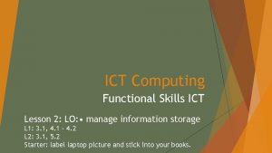 ICT Computing Functional Skills ICT Lesson 2 LO