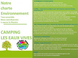 Notre charte Environnement Tous ensemble Nous contribuerons sauver