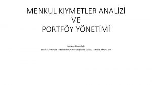 MENKUL KIYMETLER ANALZ VE PORTFY YNETM Kaynaka Erdem