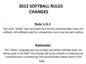 2012 SOFTBALL RULES CHANGES Rule 1 3 1