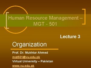 Human Resource Management MGT 501 Lecture 3 Organization
