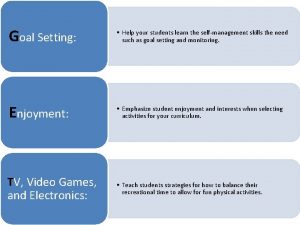 Goal Setting Help your students learn the selfmanagement