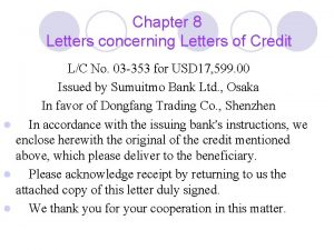 Chapter 8 Letters concerning Letters of Credit LC
