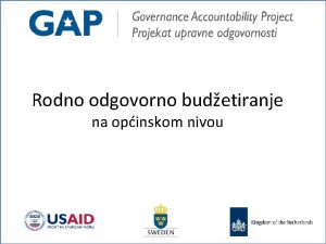 Rodno odgovorno budetiranje na opinskom nivou Rodno odgovorno