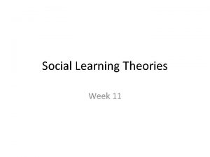 Social Learning Theories Week 11 Tonight Intro to