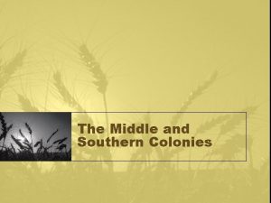 The Middle and Southern Colonies The Middle Colonies