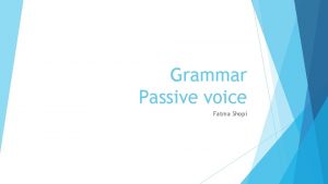 Grammar Passive voice Fatma Shopi What is passive