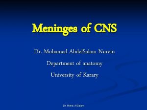 Meninges of CNS Dr Mohamed Abdel Salam Nurein