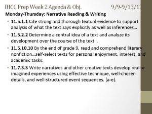 IHCC Prep Week 2 Agenda Obj 99 91313