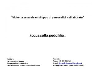 Violenza sessuale e sviluppo di personalit nellabusato Focus