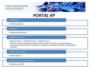 PORTAL RP Wnioskodawca Minister Cyfryzacji Beneficjent Ministerstwo Cyfryzacji