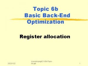 Topic 6 b Basic BackEnd Optimization Register allocation