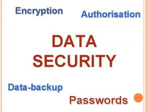 Encryption Authorisation DATA SECURITY Databackup Passwords LESSON OBJECTIVES