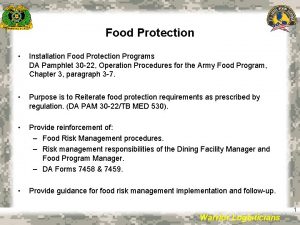 Food Protection Installation Food Protection Programs DA Pamphlet