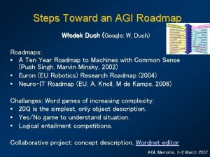 Steps Toward an AGI Roadmap Wodek Duch Google