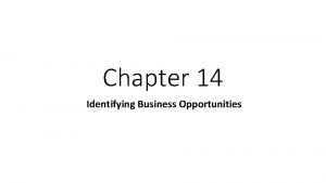 Chapter 14 Identifying Business Opportunities Internal External Business