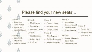 Please find your new seats Group 1 Jesse