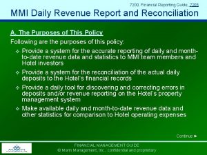 7200 Financial Reporting Guide 7205 MMI Daily Revenue