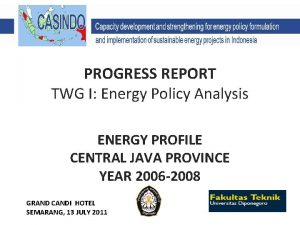 PROGRESS REPORT TWG I Energy Policy Analysis ENERGY