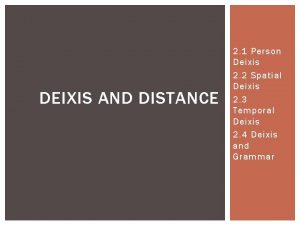 DEIXIS AND DISTANCE 2 1 Person Deixis 2