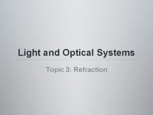 Light and Optical Systems Topic 3 Refraction Refraction