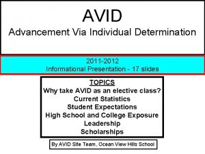 AVID Advancement Via Individual Determination 2011 2012 Informational