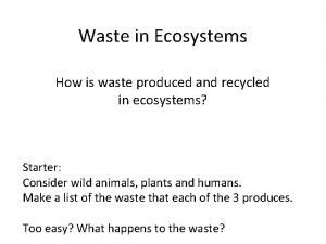 Waste in Ecosystems How is waste produced and