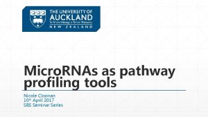 Micro RNAs as pathway profiling tools Nicole Cloonan