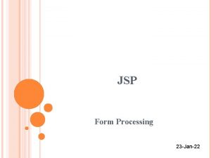JSP Form Processing 23 Jan22 FORM PROCESSING You