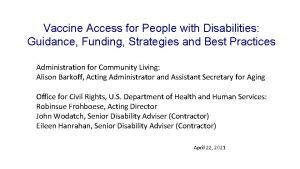 Vaccine Access for People with Disabilities Guidance Funding