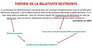 THORIE DE LA RELATIVIT RESTREINTE La physique est