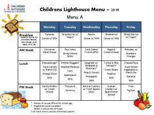 Childrens Lighthouse Menu 2018 Menu A Breakfast Cereal