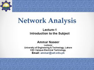 Network Analysis Lecture1 Introduction to the Subject Ammar