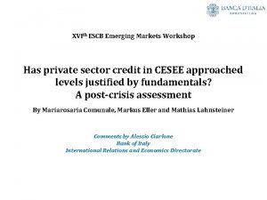 XVIth ESCB Emerging Markets Workshop Has private sector